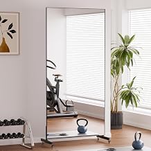 brisafe 79"x40" Ultra-Light Mobile Floor Mirror with 360° Wheels, 0.04mm Shatterproof Nano Film for Home Gym/Yoga/Dance Studio & Commercial Use (60% Insurance Savings, Black, 9.38LB)