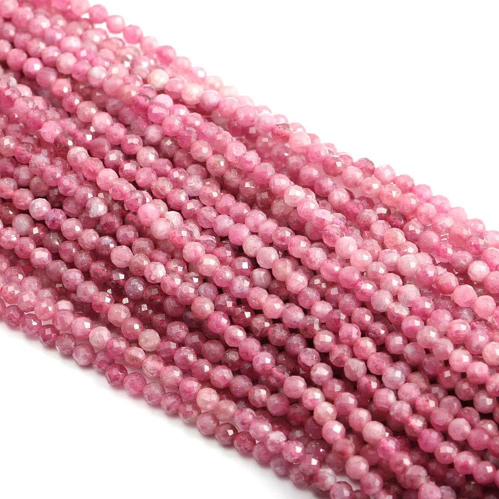 Natural Stone Beads Pink Tourmaline Gemstone Faceted Loose Beads for Jewelry Making Necklace Earrings Ring 1 Strands/Pack Length 15" Size 4mm - Image 6
