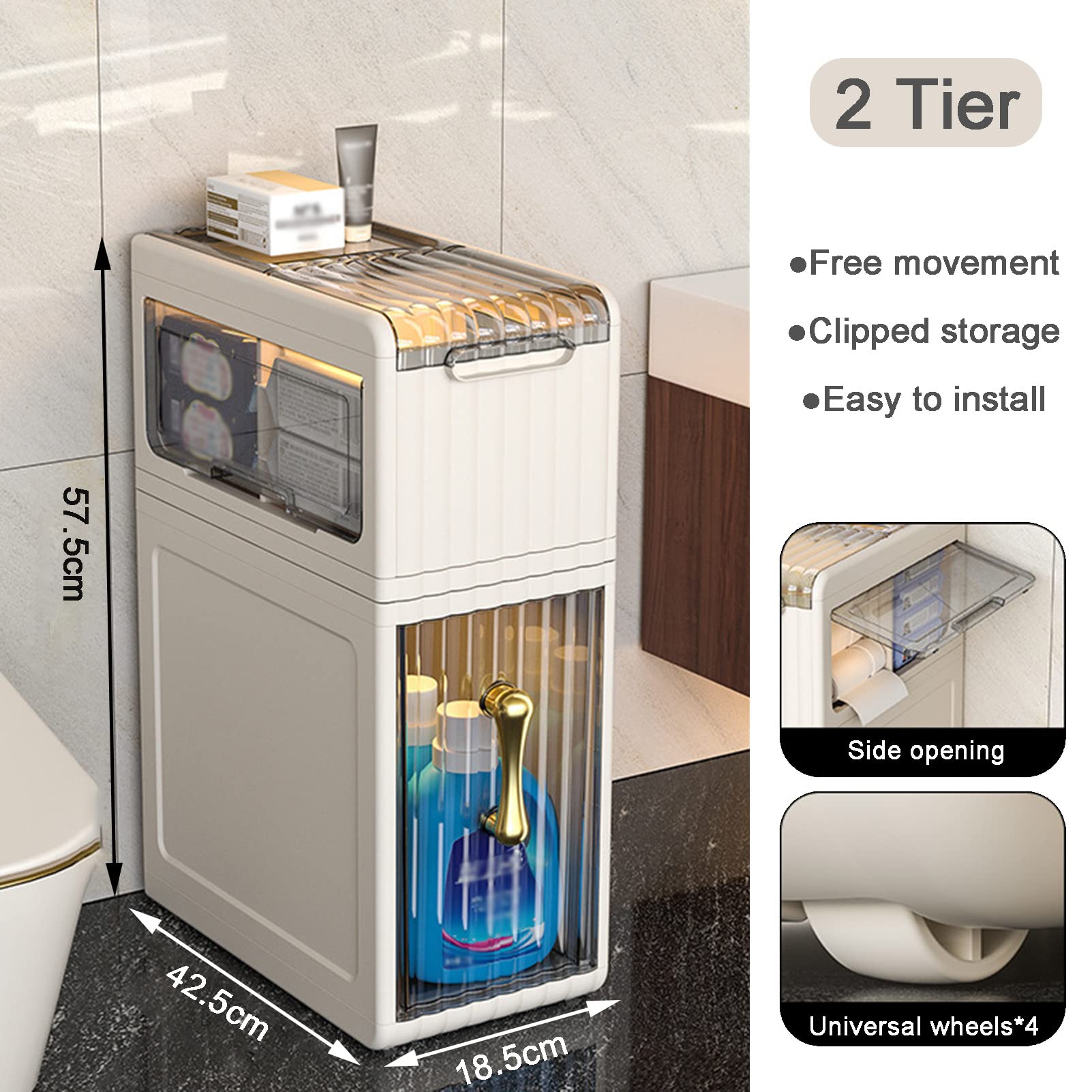 AAMNA Gabinete de Almacenamiento de baño pequeño con Soporte para Papel higiénico, Torre de Almacenamiento de Papel higiénico para el hogar, Sala de Estar y Dormitorio