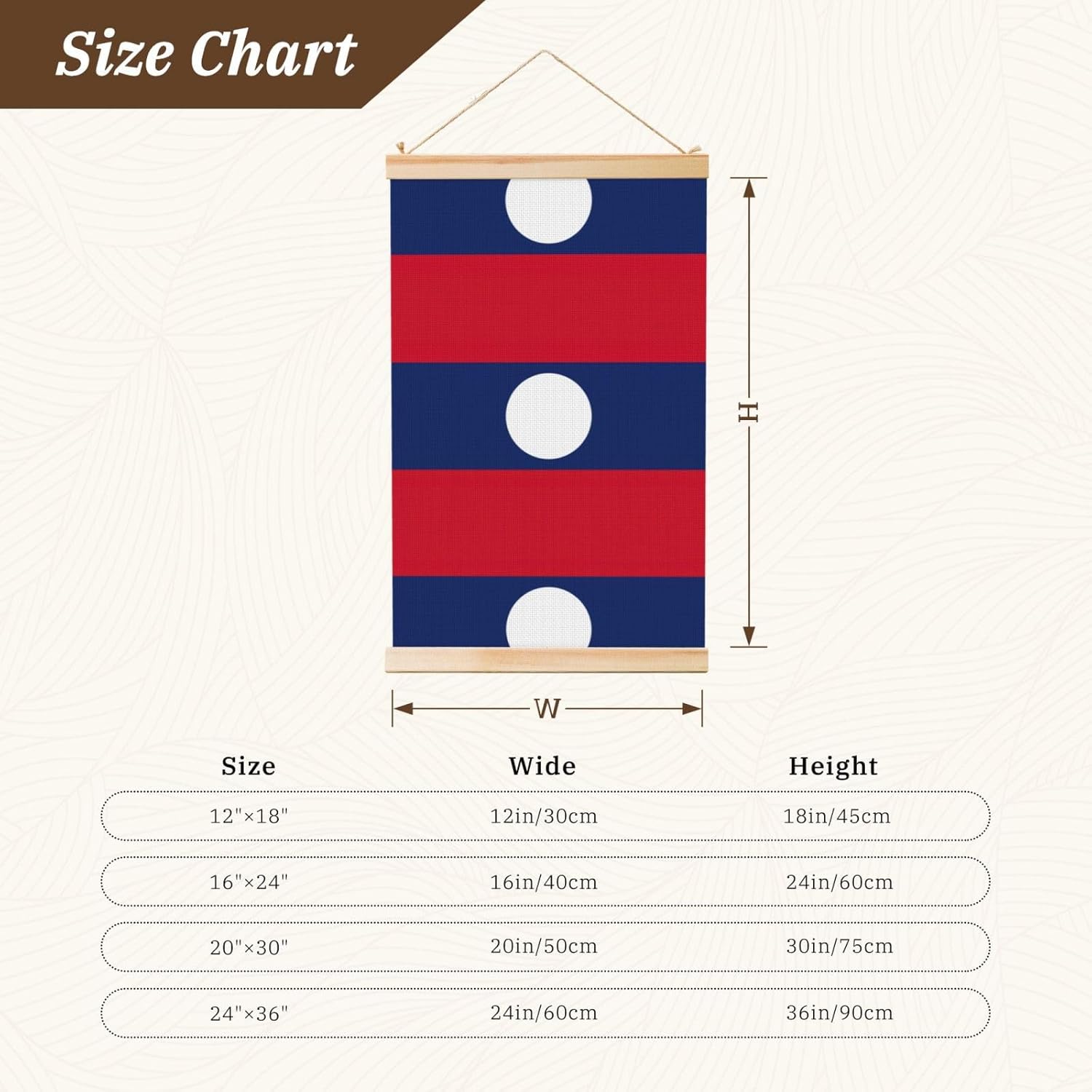 Flag Of Laos Print Poster Hanger,Hanging Poster, Poster Frame,Wood Poster Hanger, For Wall Hanging