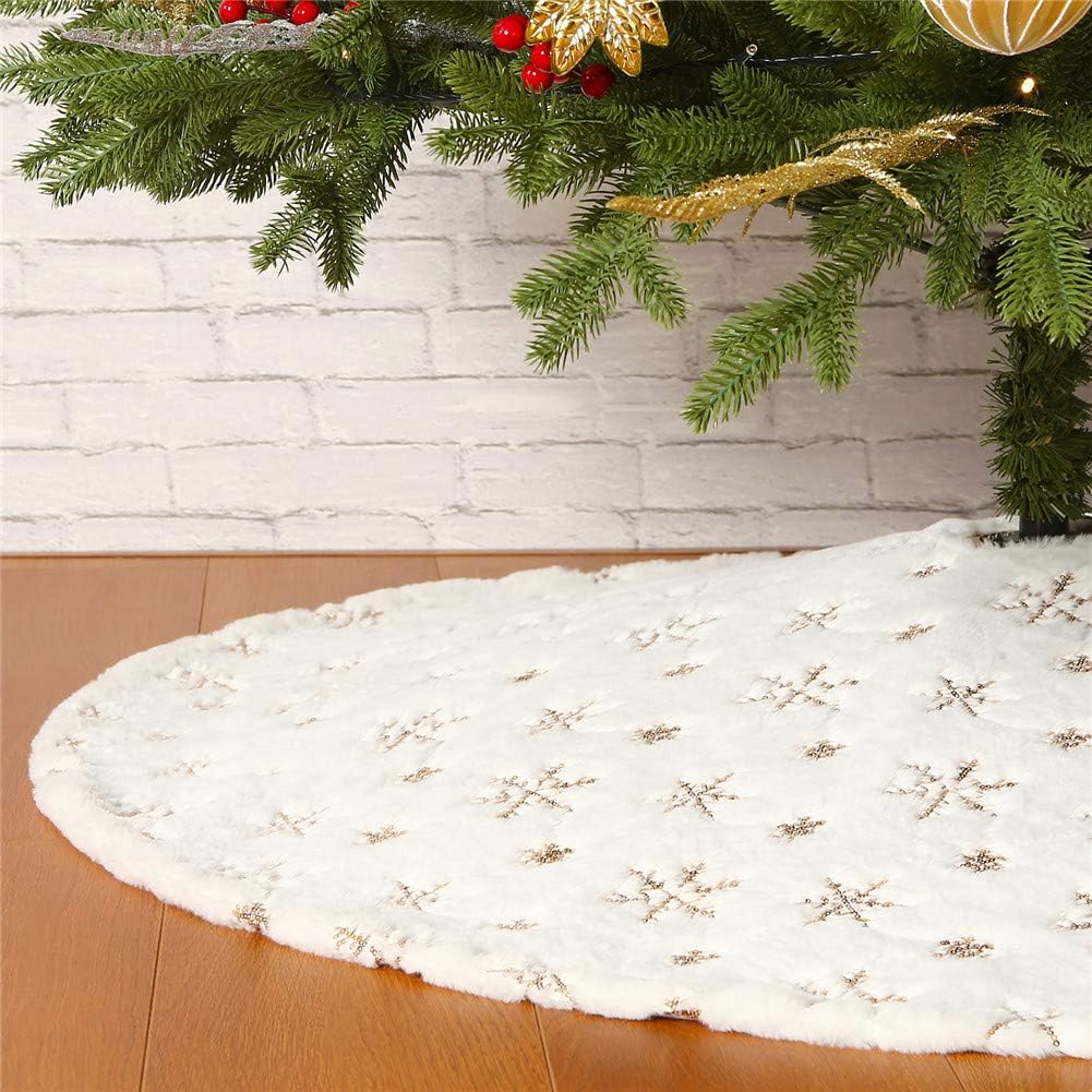 Sattiyrch Christmas Sequin Tree Skirt 36in,White Soft Thick with Golden Snowflakes Decorations for 5FT 6FT 7FT Xmas Tree Golden 36 inches