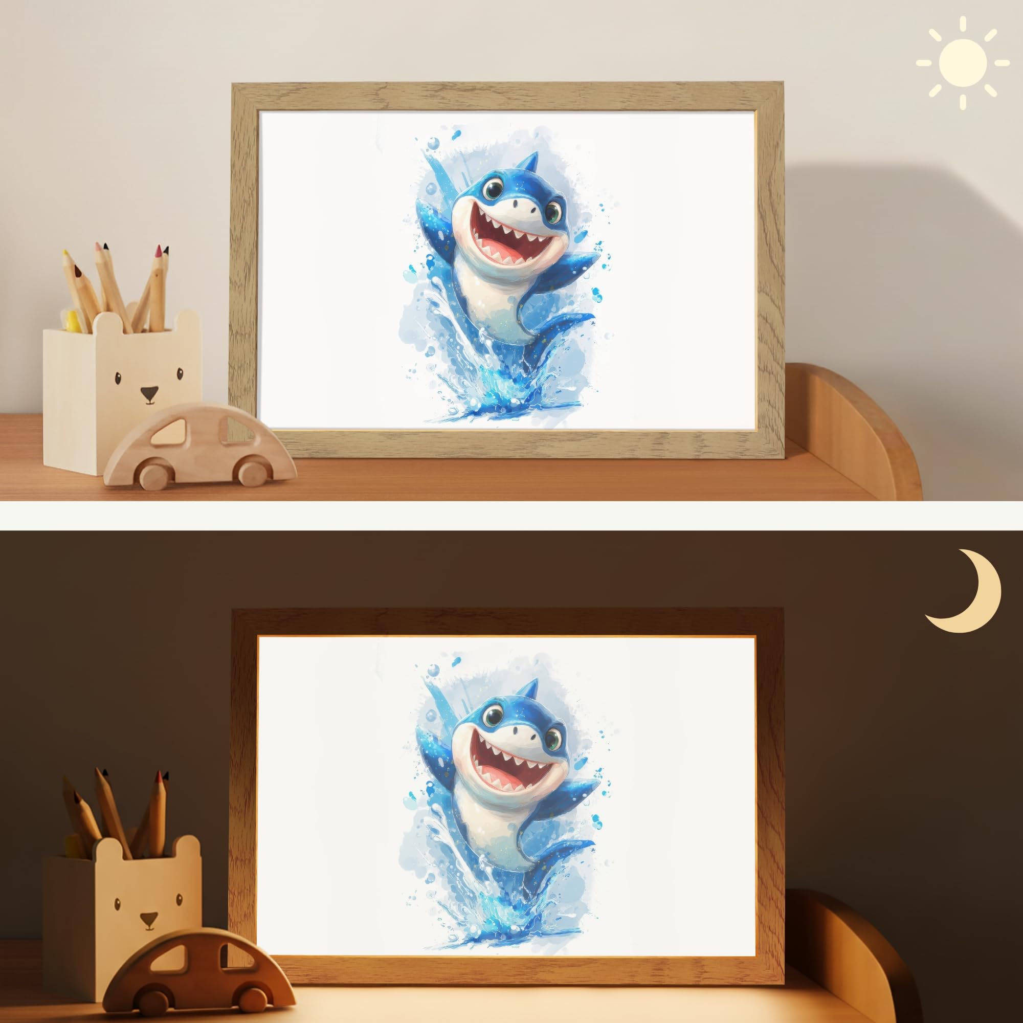 Nachttischlampe Für Kinder 30x20 cm Still Licht Baby Nachtlicht Nachtlampe Kinderzimmer Hai - Wasser - Blau