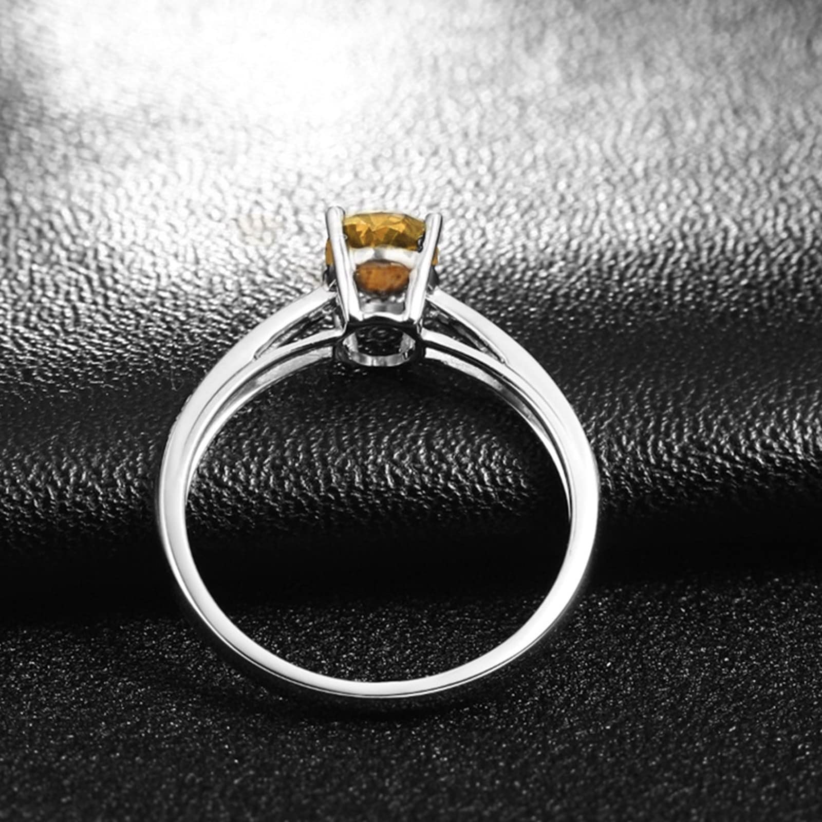 Daesar Anello Fidanzamento Donna, Anello da Donna in Argento 925 Classica 4 Griffe Ovale Zirconi Giallo Anello Anniversario Argento
