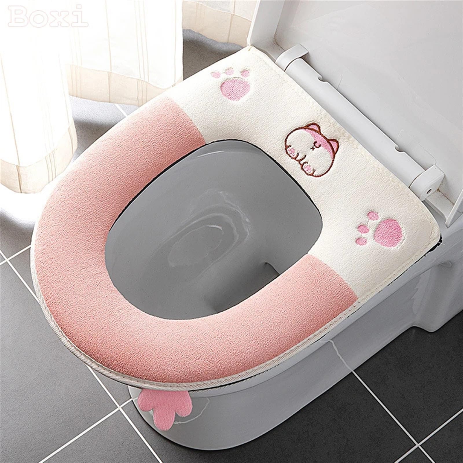 Tapis de siège de toilette épais en peluche isolante avec poignée hygiénique