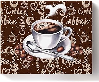 Paint by Numbers Kits Farmhouse Graffiti Art Texts Coffee Cup ,DIY Oil Painting for Adults Children Beginner Retro Pastoral Artwork,Home Canvas Wall Art for Living Room Bedroom Kitchen Decor