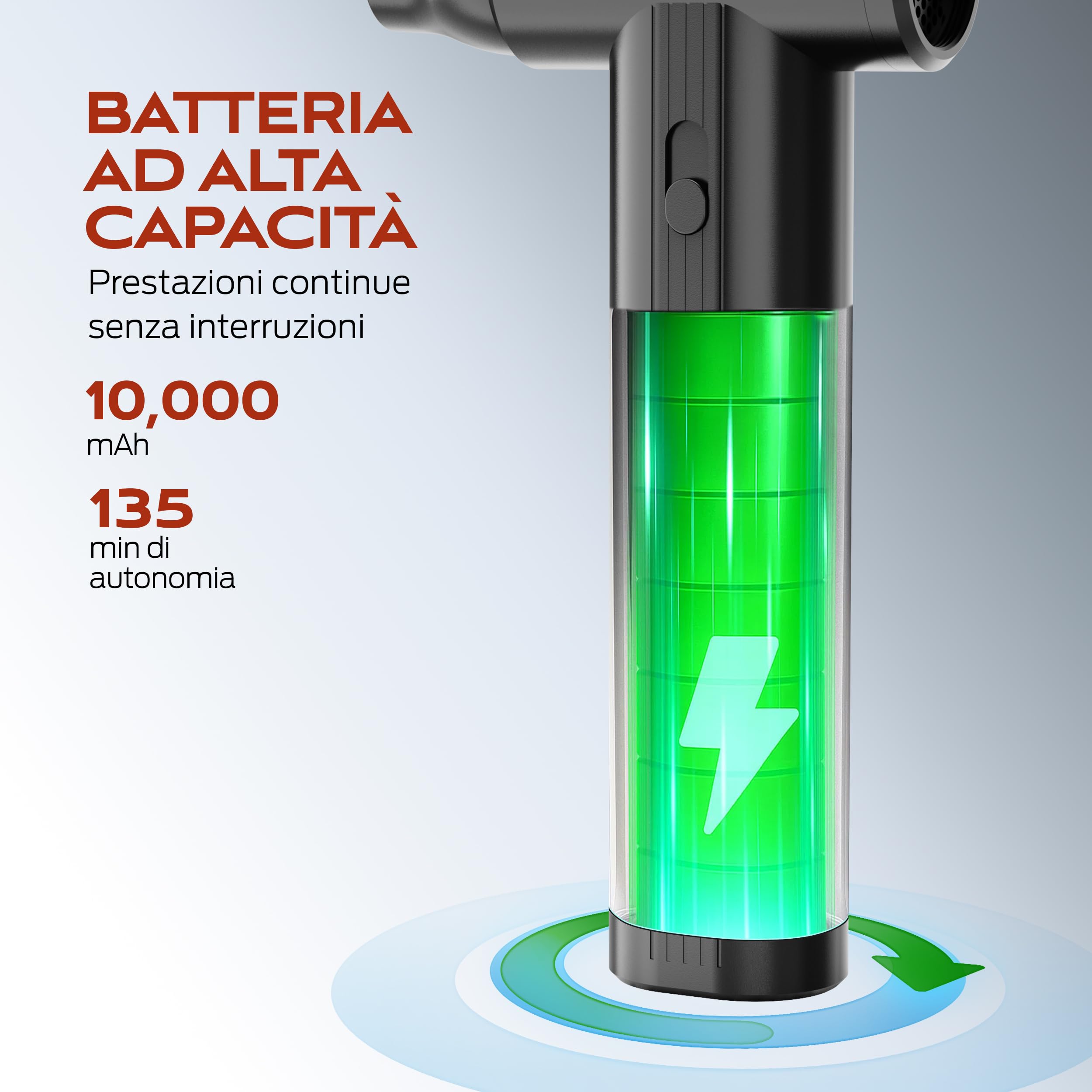 PORTENTUM 2 in 1 Mini Aspirabriciole senza fili 25 kPa – Batteria 10000 mAh fino a 135 min USB-C – Aria compressa elettrico 180 km/h brushless – Aspirapolvere auto a velocità regolabile – Set da 11