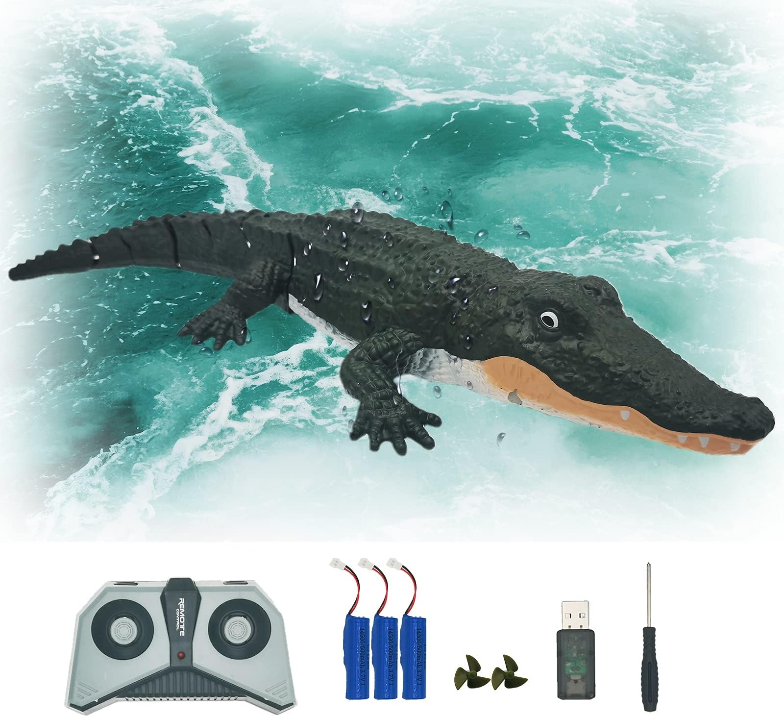 Talosmile Remote Control Boat Crocodile Shape High Simulation Crocodile RC Boat for Swimming Pools, Lakes and Bathrooms, Great Gift RC Boat for Adults and Kids, 4 Channels 2.4GHZ with 3 Batteries