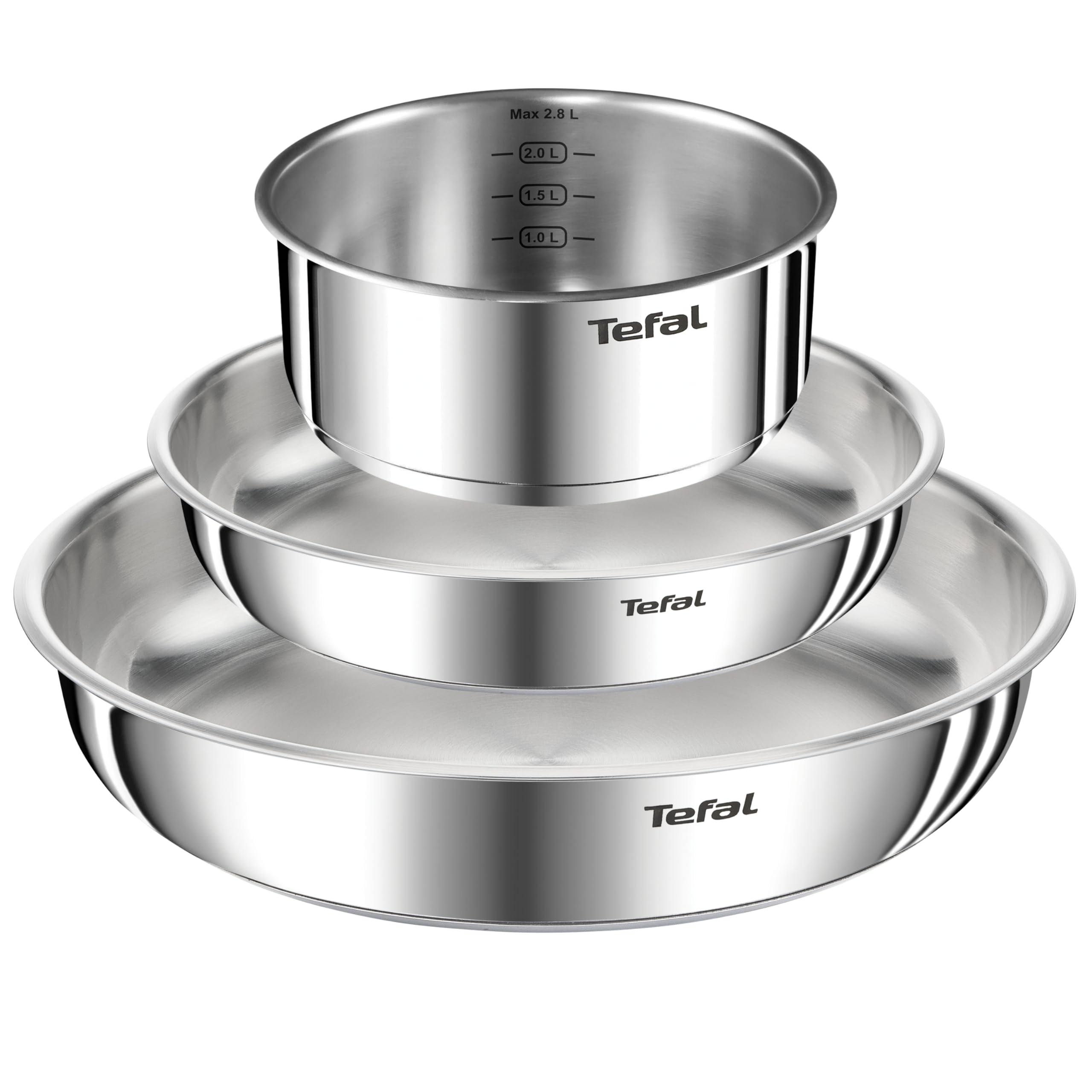 Tefal Ingenio Emotion, 4 pezzi, acciaio inossidabile, manico rimovibile, design impilabile, induzione, L896S453