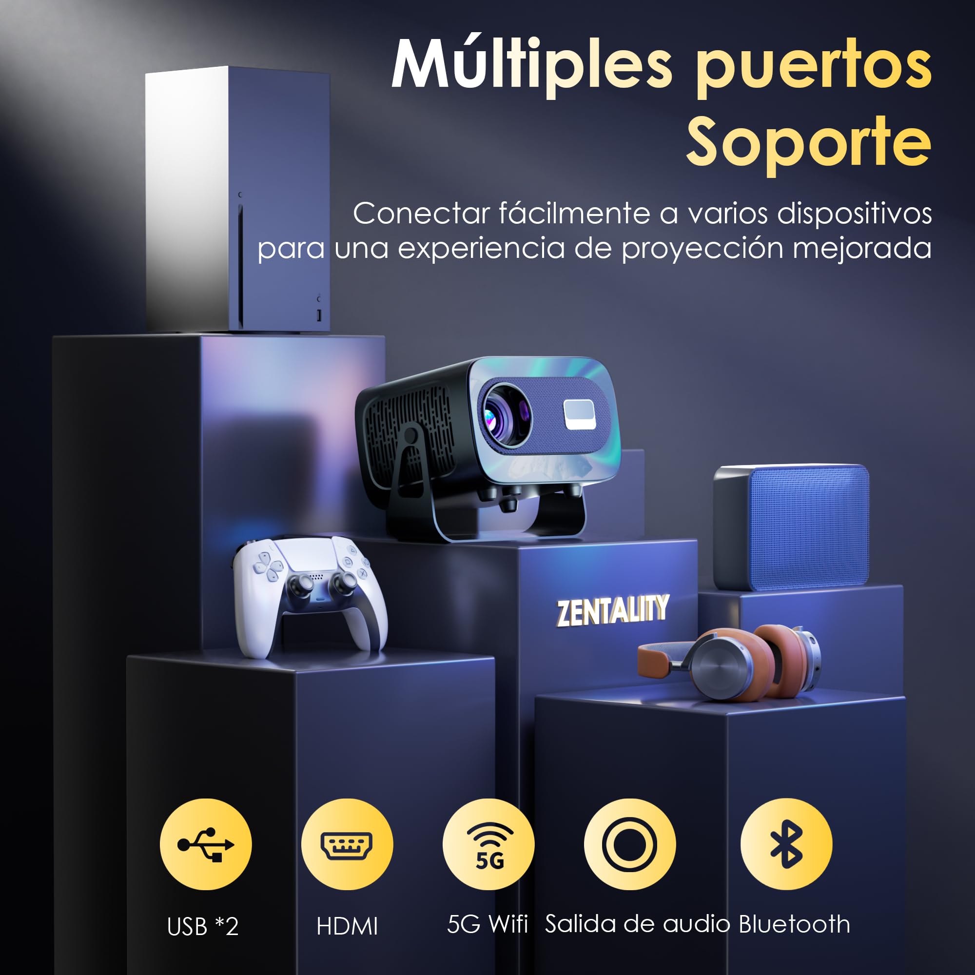 [ App integrada] Proyector Portátil con WiFi 6 Bluetooth 5.1 Support 4K 1080P Auto Keystone 180° Rotable Videoproyector Compatibile con HDMI/USB/TV Stick/Laptop, Gris