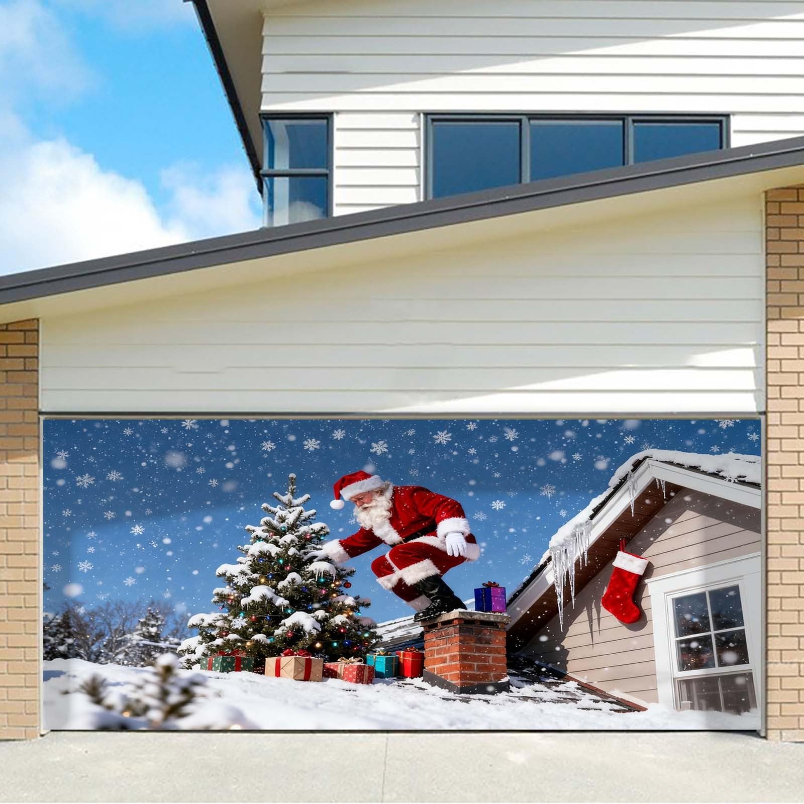 Cartel de bienvenida para garaje con muñeco de nieve de Papá Noel para puerta de garaje al aire libre