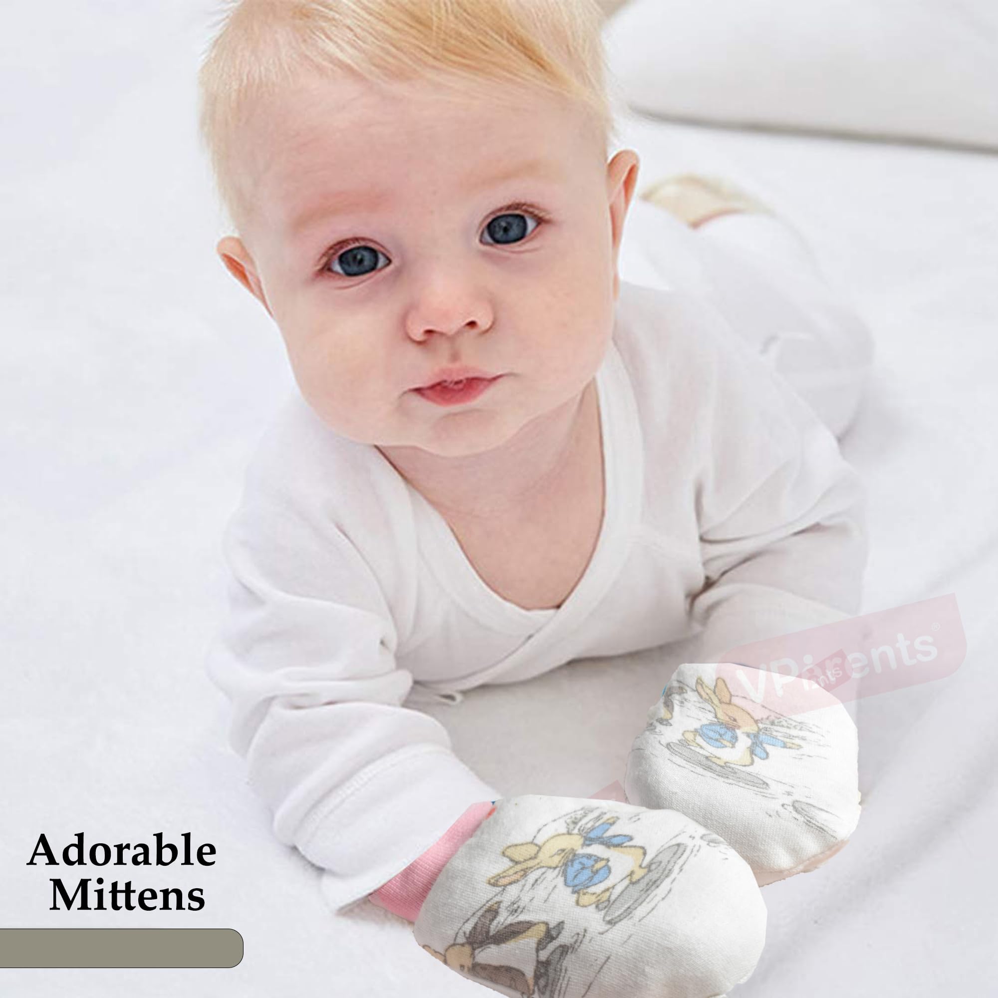 VParents Baby Mittens Caps Gloves and Booty Combo Set - (set of 2 0-3 Months) | Unisex Booty Set | Durable Cotton Gift Set | -Assorted Deisgn (Pink and blue) - Image 6 thumbnail