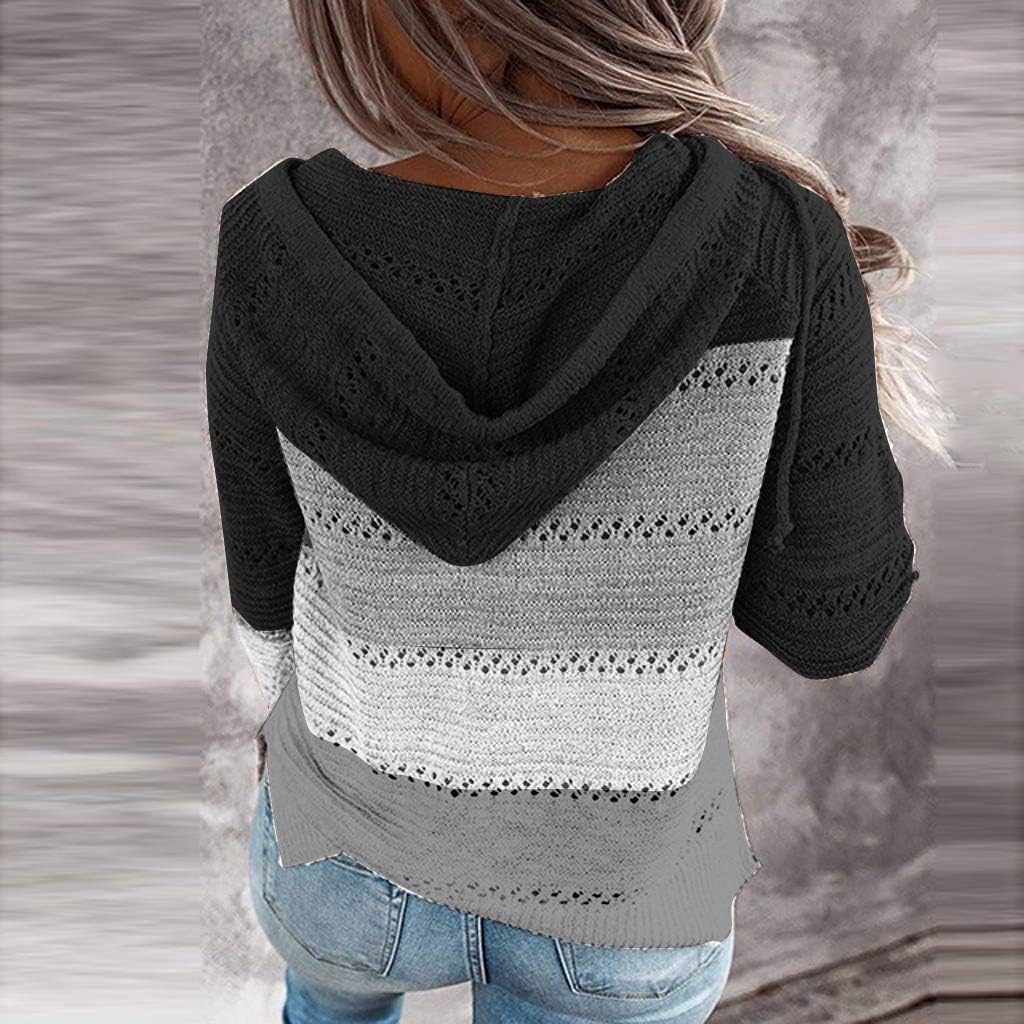 Womens Zip Up Hoodies Knitted Sweaters Casual Color Block Long Sleeve Striped Sweatshirt Pullover Tops : Sports & Outdoors