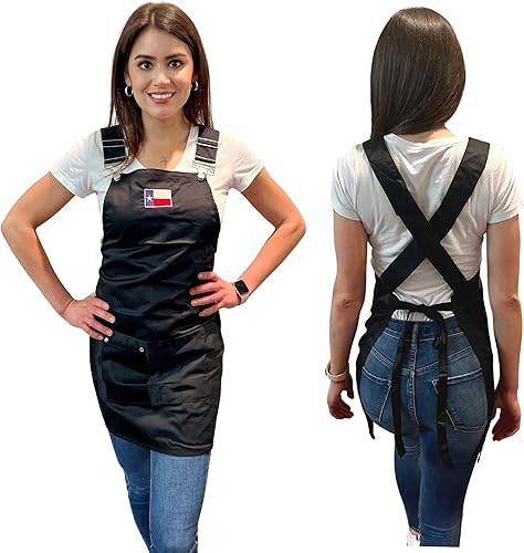 The Daydreamer Collection Delantal cruzado para mujer, delantal negro con bolsillos grandes, delantal de trabajo ajustable para estilista,
