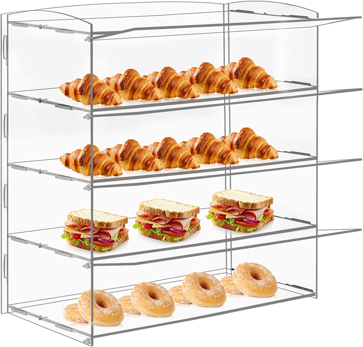 Acrylic Display Case 4 Tiers Bakery Pastry Display Case Countertop Dessert Acrylic Display Shelf Donut Cookie Display Cabinet Plastic Case