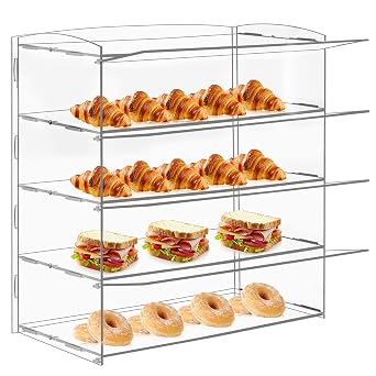 Acrylic Display Case 4 Tiers Bakery Pastry Display Case Countertop Dessert Acrylic Display Shelf Donut Cookie Display Cabinet Plastic Case