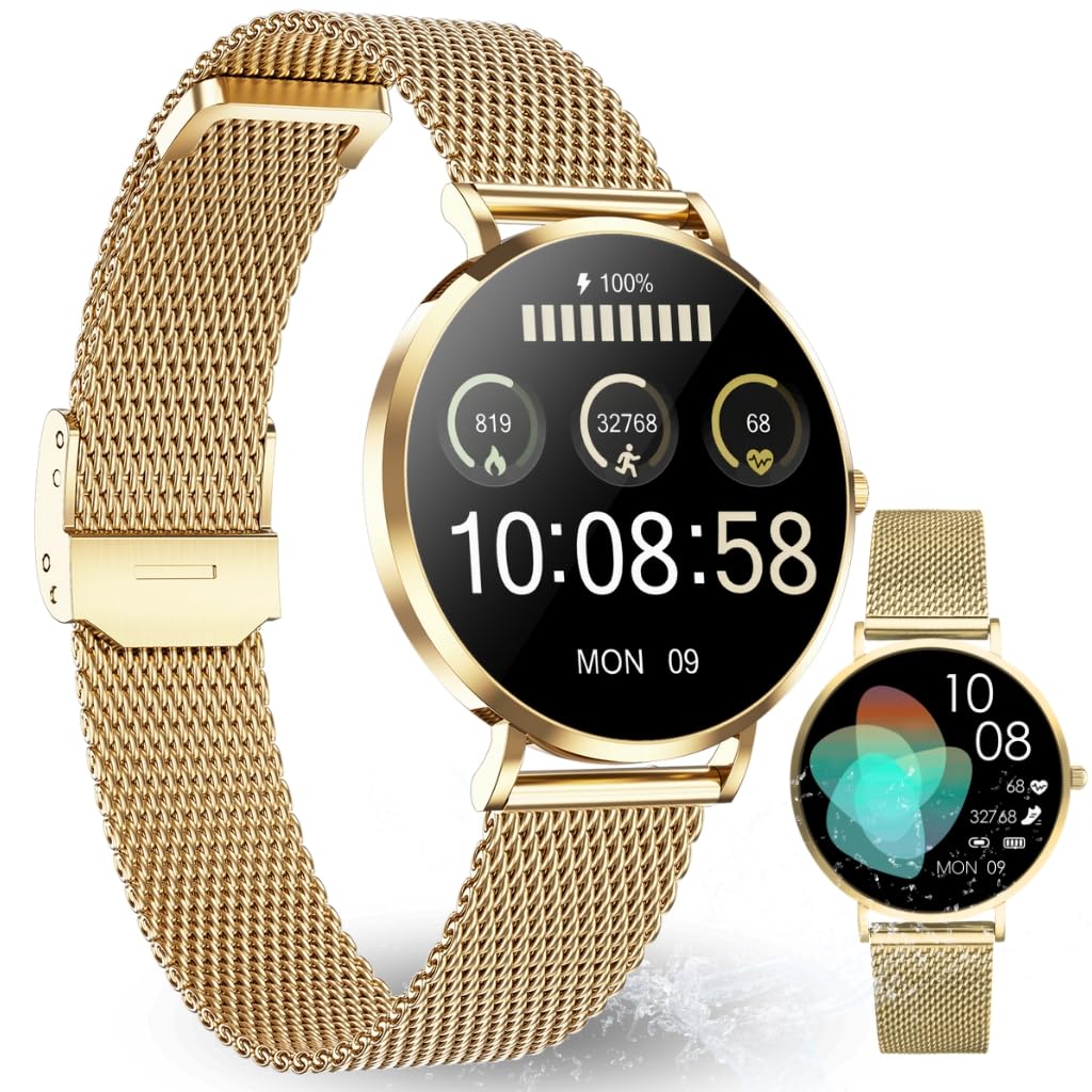 XCOAST SIONA 2 Nano, smartwatch da donna molto piccolo, oro, 37 x 6,9 mm, display Amoled ultra sottile, iOS & Android, impermeabile, piatto, polso, pressione sanguigna, ossigeno nel sangue, sport,