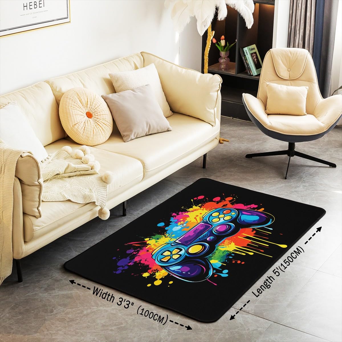 Loussiesd Dywan do salonu dla graczy, 100 x 150 cm, dywan akcentujący dla chłopców, dziewcząt, nastolatek, nowoczesny kontroler konsoli do gier, mata do wnętrz, joystick, kolor