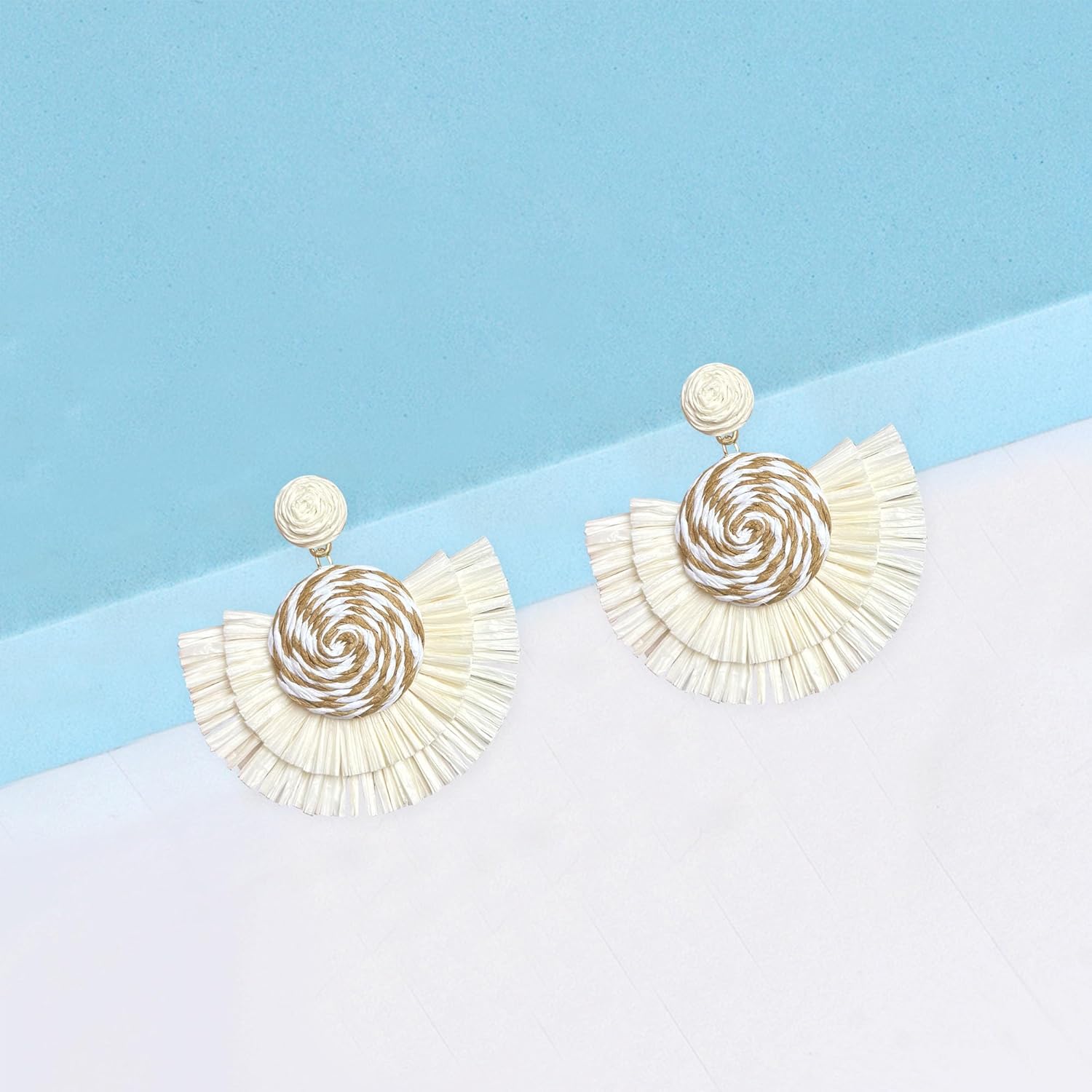 Statement Raffia Tassel Earrings Boho Summer Beach Earrings Lightweight Straw Wicker Dangle Drop Earring Trendy Rattan Fringe Jewelry for Women - Image 5