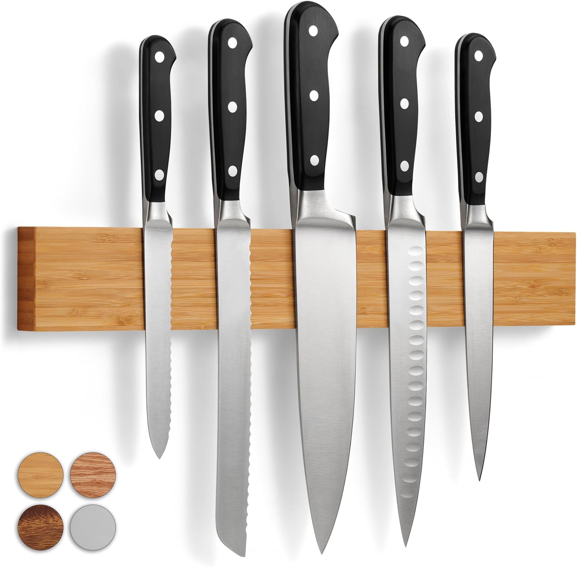 Magnetic Knife Rack in Bamboo with Extra-Strong Magnet - 40 cm - Magnetic Knife Holder for Wall for Knives, Utensils and Tools - by LARHN