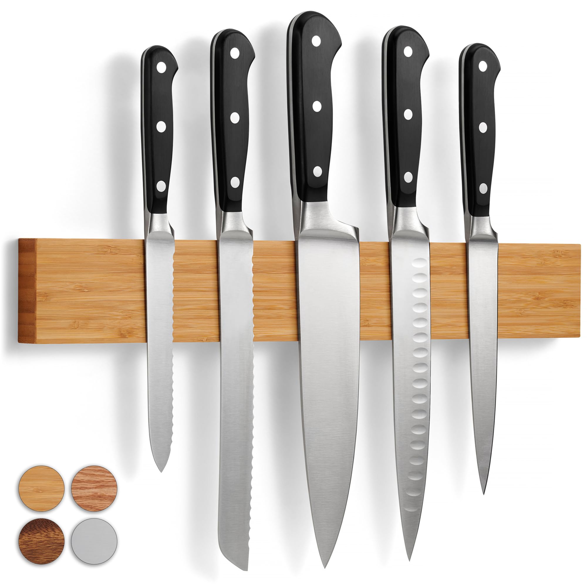LARHN Magnetleiste Messer aus Bambus mit Extra Starkem Magnet - 40 cm - Messerhalter Magnetisch Holz für Utensilien und Werkzeuge - Unbestückte Messerblöck