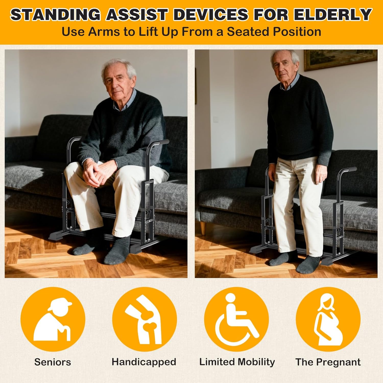 THOOUM Couch Stand Assist for Elderly, Height Adjustable Standing aids Devices for Getting Off Couch/Chair/Sofa for Elderly (400LBs Loading, Clearance Distance≥1.9 Inch)