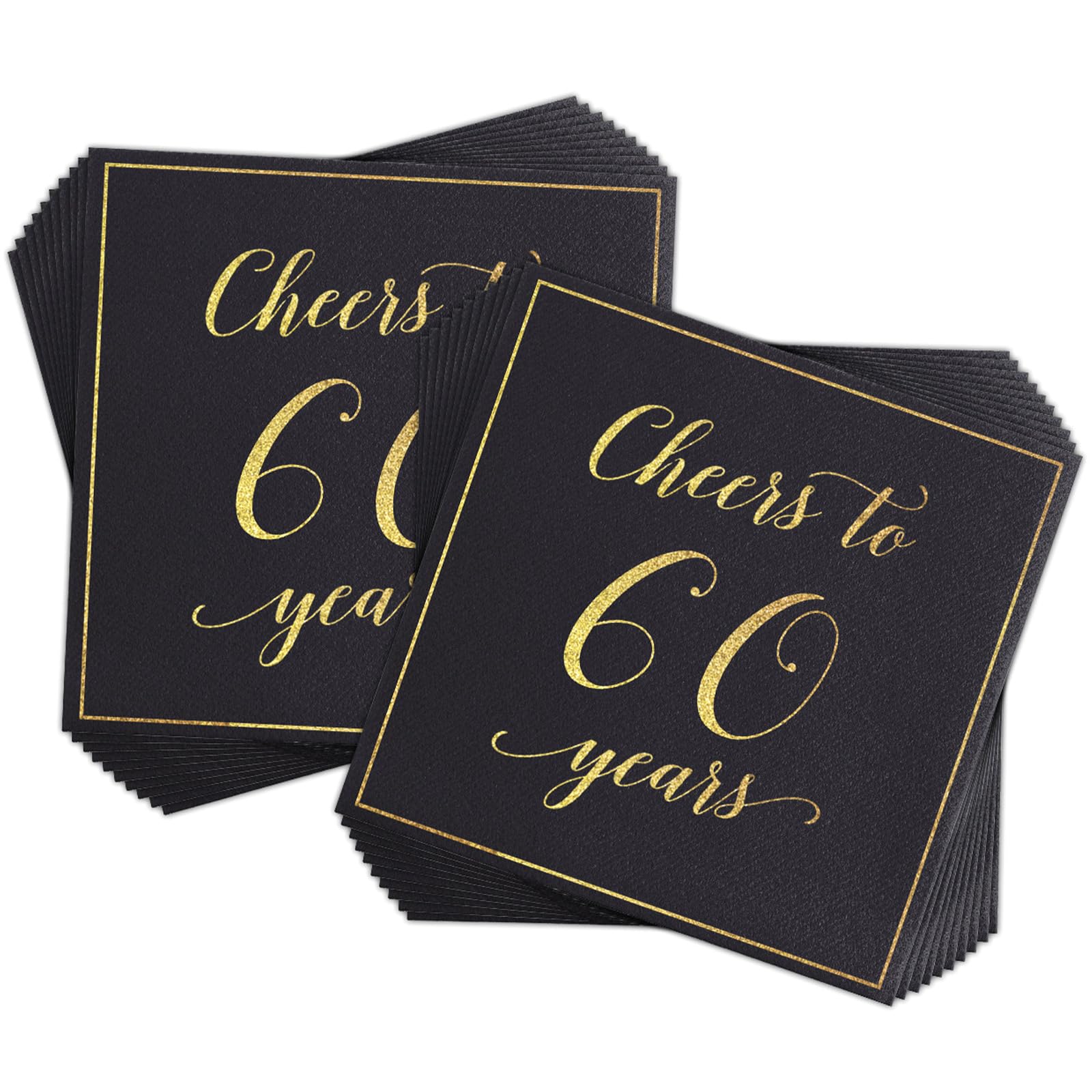 Scettar 40 Pcs Black Gold 60th Birthday Paper Napkins,Happy Birthday Tableware Paper Napkins,Napkins Disposable Party,60th Birthday Party Tissue for Anniversary,Graduate,Birthday Party Decoration