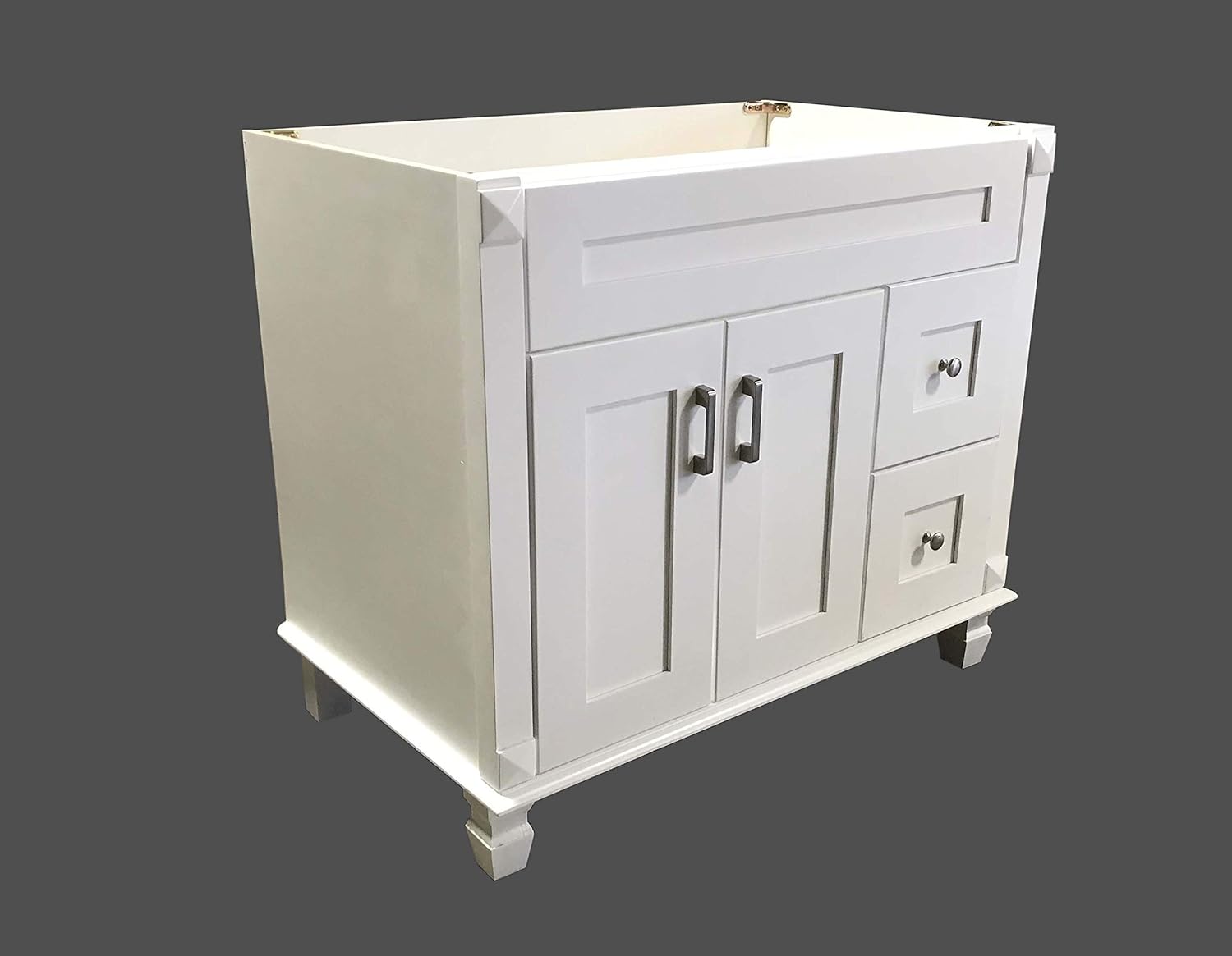 White Shaker Solid Wood Single Bathroom Vanity Base Cabinet 36 inch W x 21 inch D x 32 inch H (Right Drawers)