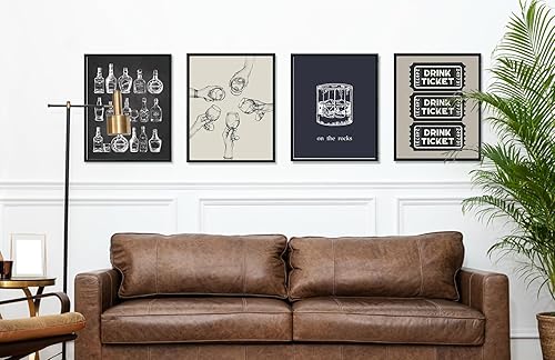 Miniatura 5 de ULEGIE Decoración de carrito de bar, juego de 4 arte de pared, póster de whisky para hombres, dormitorio universitario, club en casa, cosas geniales