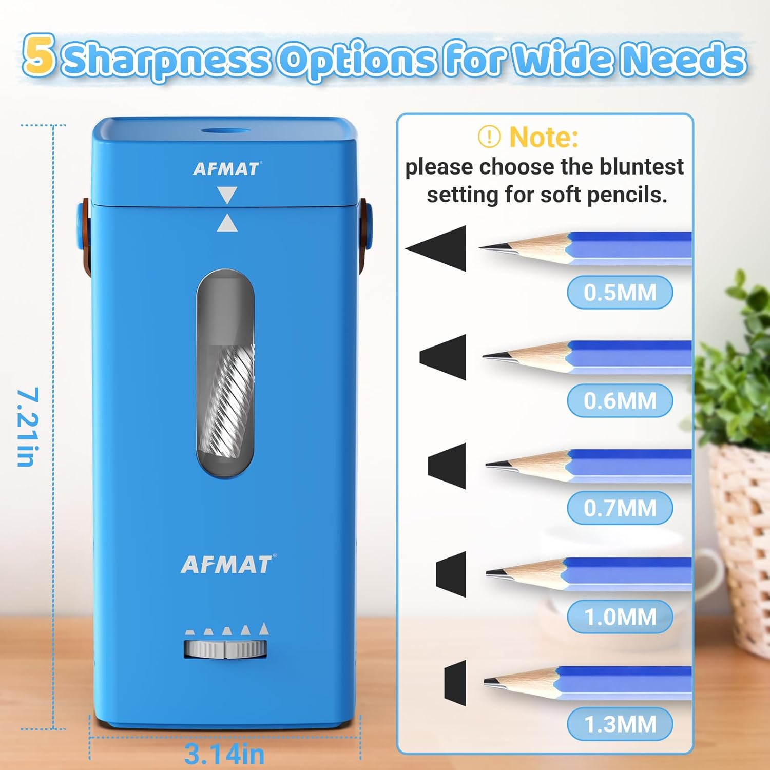 AFMAT Electric Pencil Sharpener, Fully Automatic Pencil Sharpener, Auto in & Out, Rechargeable Hands-Free Sharpeners for Jumbo & Colored Pencils (6.5-12mm), Portable for Home/Classroom/Office PSC6