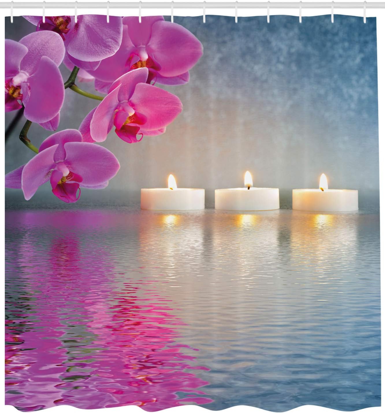 Ambesonne Peace Shower Curtain, Japanese Candle Relaxing Environment Cherry Blossoms Inspirations Image, Cloth Fabric Bathroom Decor Set with Hooks, 69" W x 75" L, Lavender Pink Blue