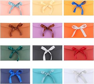 12Pcs Colourful Gift Envelopes with Ribbons, Vintage Money Envelopes for Wedding Birthday Invitations, Greeting Cards, Postcards, Gifts