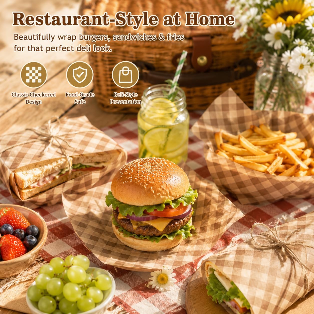 500 PCS Sandwich Wrapping Paper, Greaseproof Paper Sheets,7.09 x 7.09"