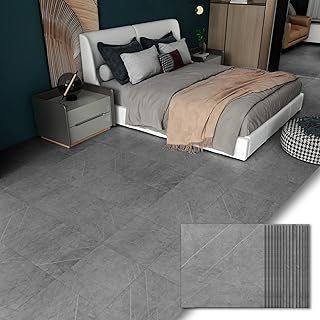 CHICHOME Peel and Stick Floor Tile 16-Pack Waterproof Matte Vinyl Flooring Grey Marble Floor Tile for Kitchen Backsplash B...