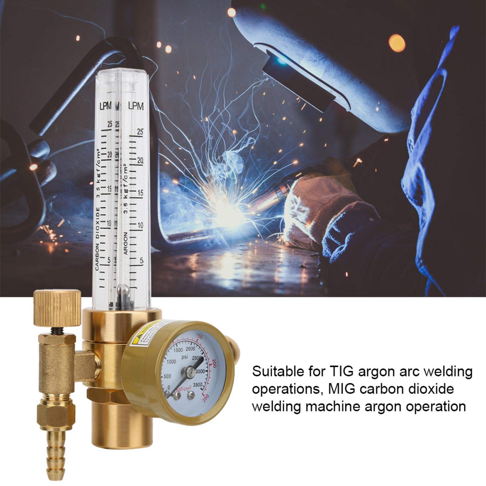 Réducteur de pression d'argon, régulateur de soudage en laiton pur PC + H59, tout en laiton réducteur de pression d'argon débitmètre de gaz G5 / 8 filetage mâle connecteur CGA580