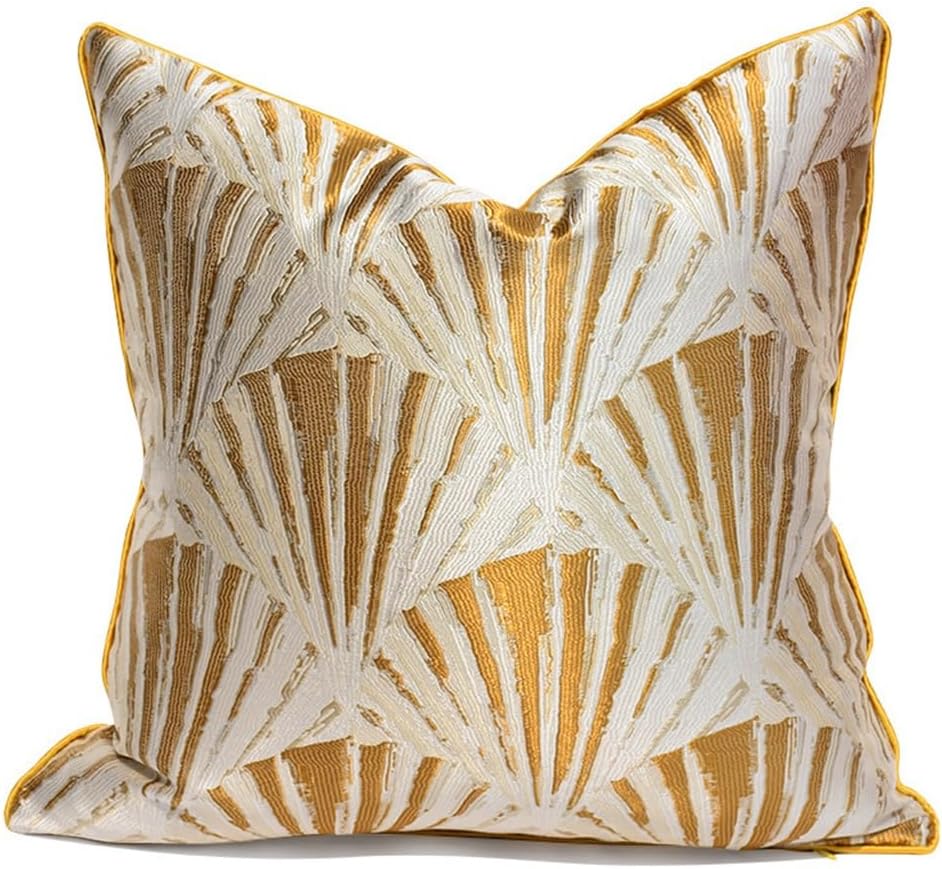 HBJWOV Living Room Sofa Pillow Cover Fan Model Golden Stripe Headboard Bedroom Cushion