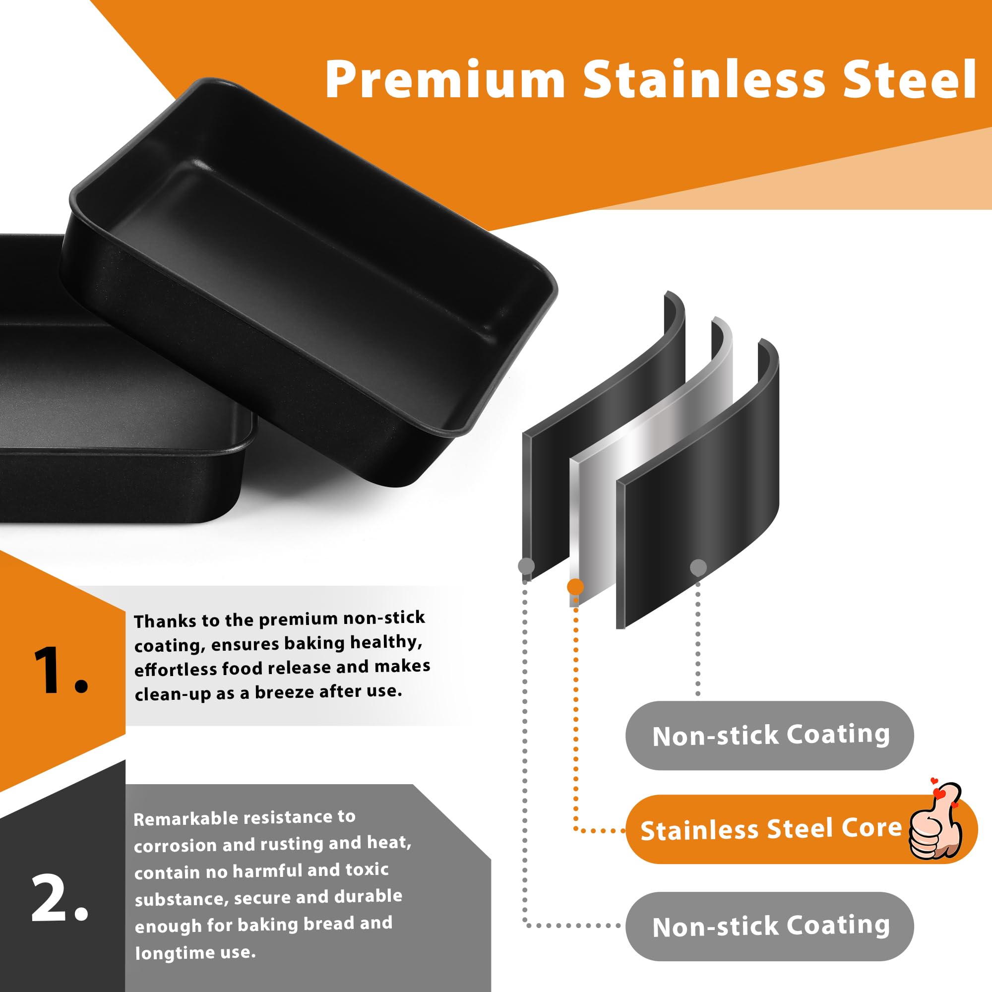 Joyfair 9 Inch Square Cake Tin Set of 2, Stainless Steel Baking Tin with Non-Stick Coating - Image 3