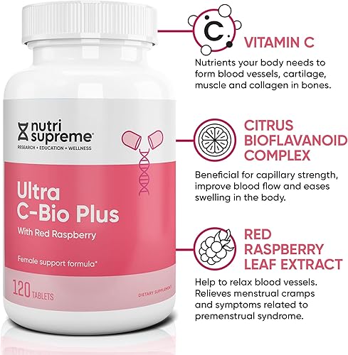 Miniatura 3 de Nutri Suprme Ultra C-Bio Plus, fórmula de apoyo femenino con frambuesa roja, vitamina C y bioflavonoides, 120 tabletas, vegetariana, kosher