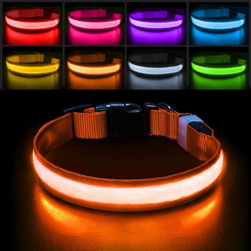 Coleira LED RGB Ajustável para Cães PcEoTllar, Laranja, S