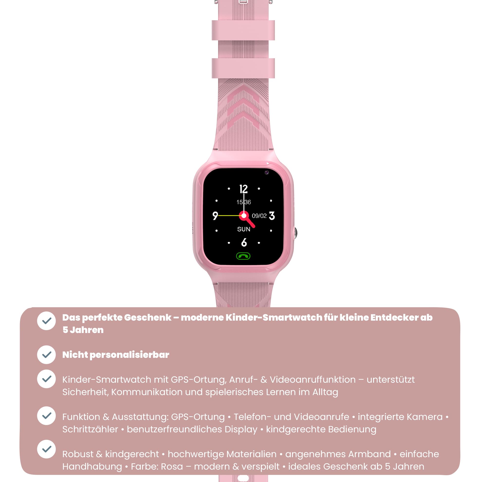 Reloj Inteligente para niños Rosa – con localización GPS, Llamadas y videollamadas, cámara y podómetro – Regalo para niños a Partir de 5 años – Reloj Educativo Infantil – Zazu