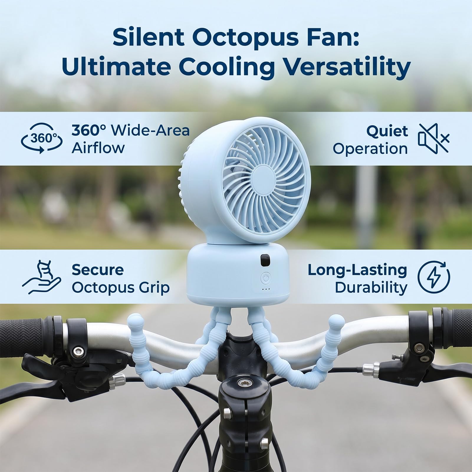RIZGHWOY Ventilatore per Passeggino, Ventilatore da Scrivania con Clip a Forma di Polipo, Rotazione a 360 Gradi Portatile Ricaricabile con Timer per Esterno e Campeggio