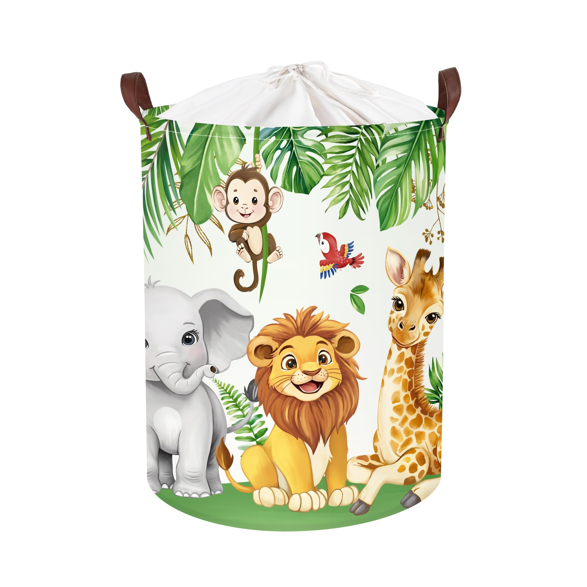 HUUMONSS Cute Jungle Animals Storage Basket for Parents Organizing Kids Toys Clothes Large Tree Boys Girls Gift Toy Box Bin Laundry Hamper for Bathroom Shower,Lion,63L