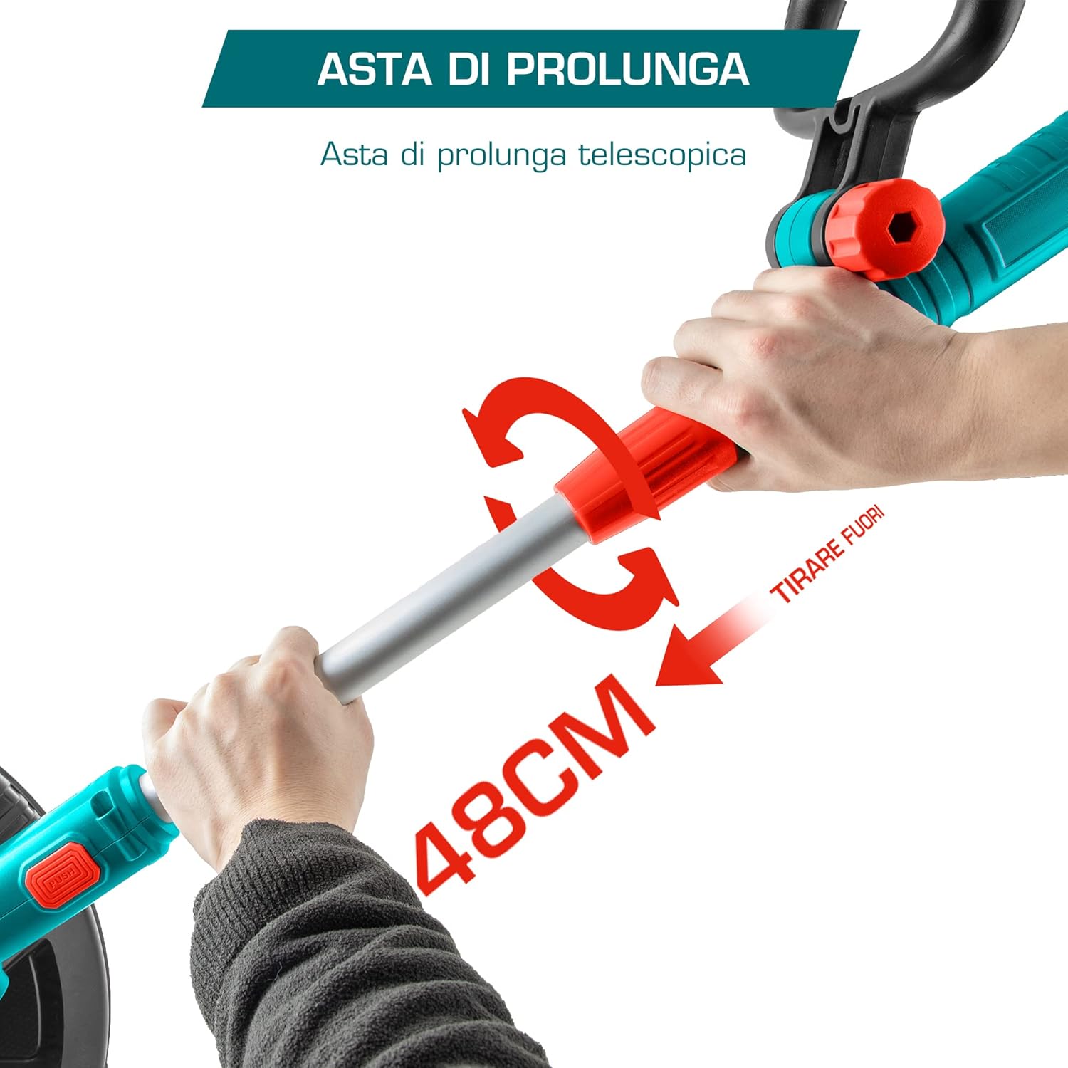 Adjusting the telescopic shaft of the Total Tools edge cutter