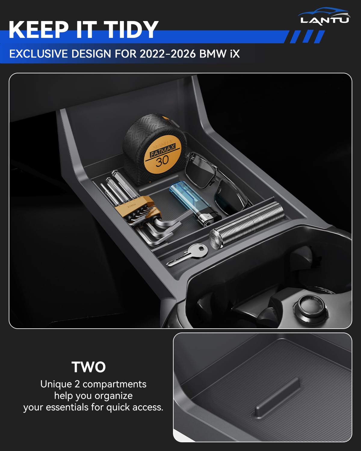 Dolna konsola środkowa, organizer do BMW iX 2022-2025, pudełko do przechowywania z antypoślizgowym płynnym silikonem, akcesoria BMW iX, opatentowany design (dolny)