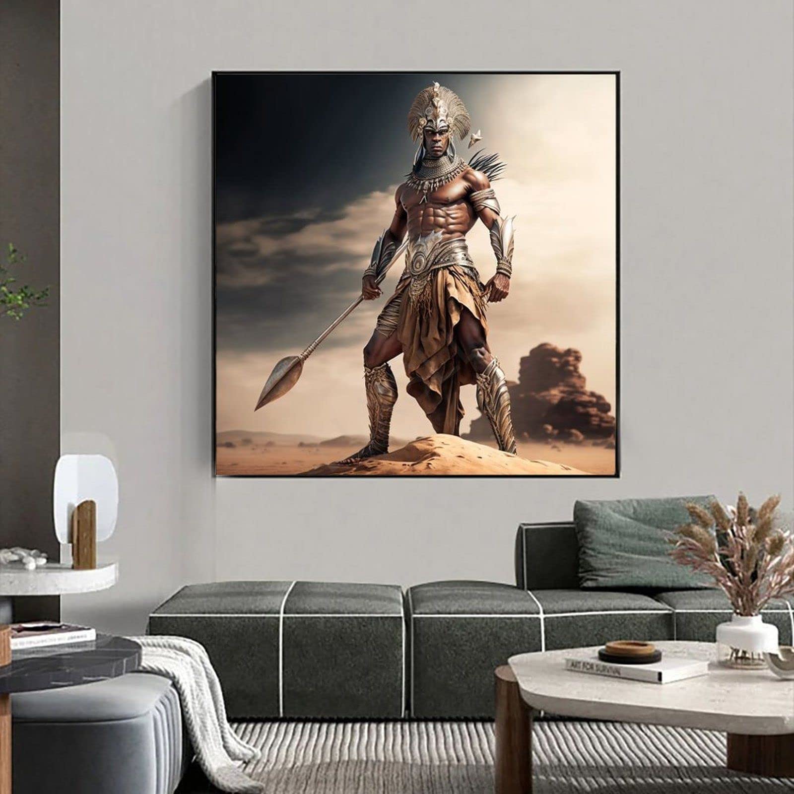 EDUKAT Black African Zulu Warrior Painting Art Poster (2) Canvas