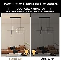 Vista 6 de Lámpara de araña LED moderna, regulable, lineal negra, con cuadrados, lámpara colgante de comedor de 39 pulgadas, lámpara colgante de isla de cocina