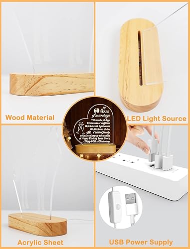 Miniatura 6 de FULLOSUN Regalos de boda de aniversario para élella, lámpara de ilusión 3D con luz nocturna "I Love You" para pareja, esposa, marido, romántico, San