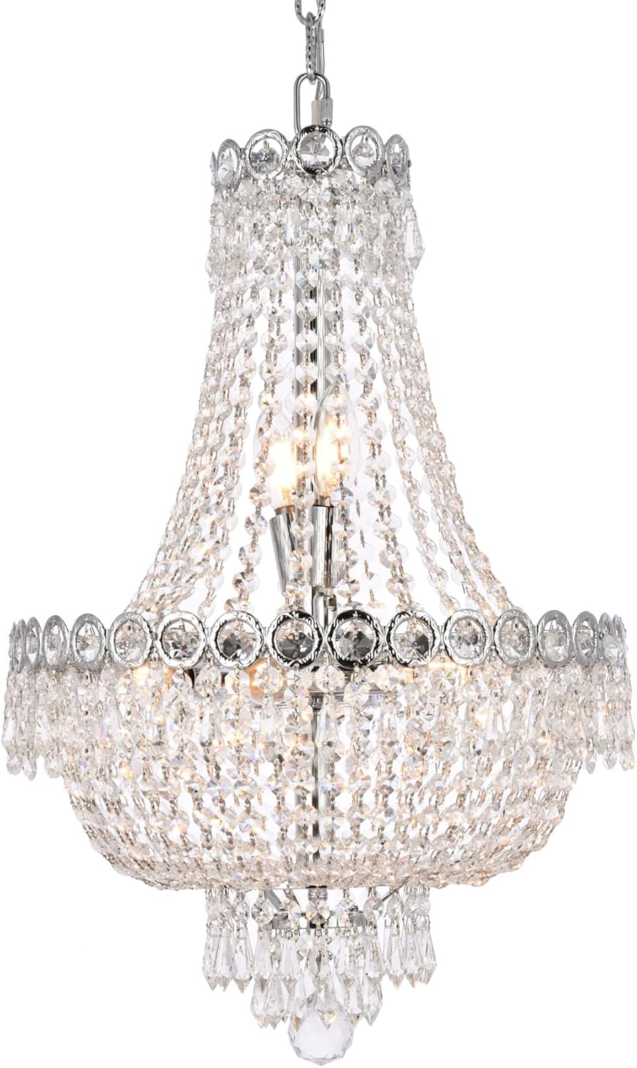 Elegant Lighting Royal Cut Clear Crystal Century 8-Light, Two-Tier Crystal Chandelier, Finished in Chrome with Clear Crystals, Chrome Finish with Clear Crystals
