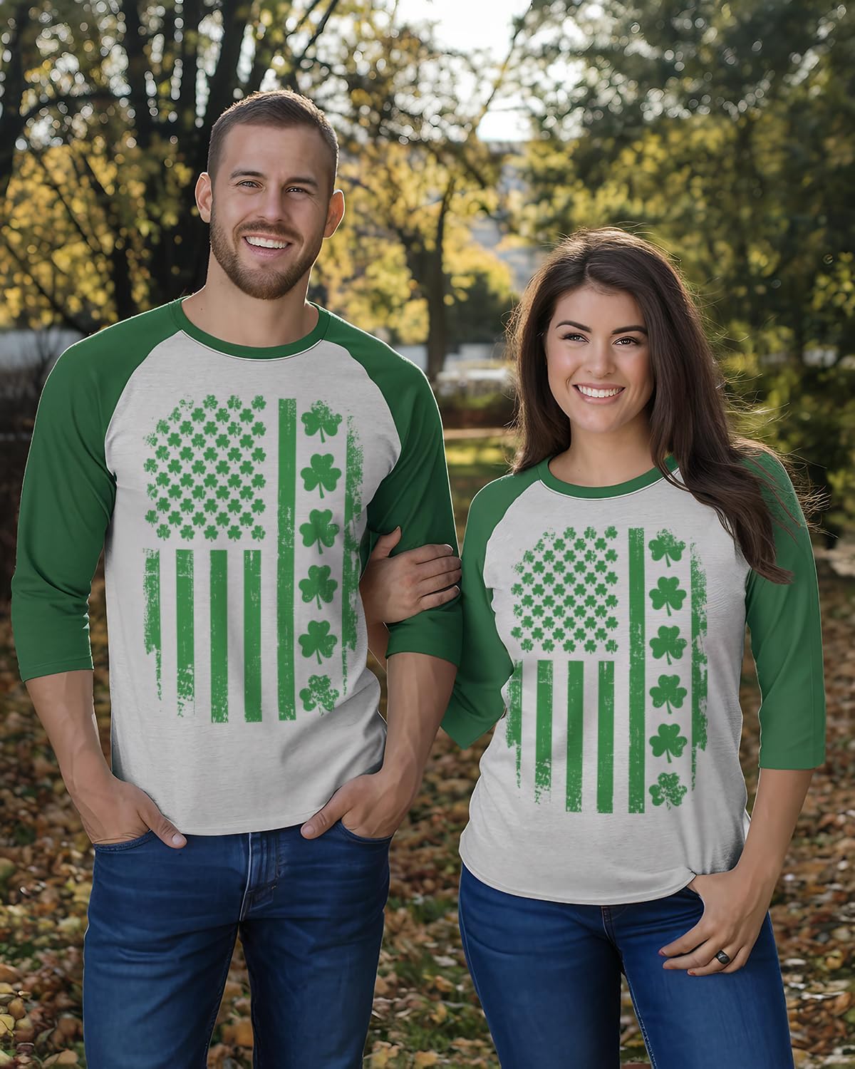 Threadrock Distressed Shamrock American Flag St. Patrick's Day Raglan T-Shirt