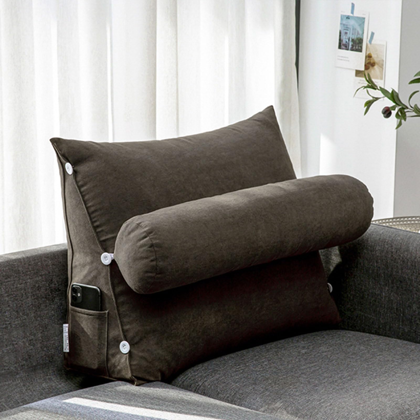 nviusdSJ Reading cushions, With Shredded Memory Foam/Lumbar Support Cushion,Back Rest Pillow With Luxury For Sitting Reading Or Gaming(Coffee,45 x 45 x 20 cm)