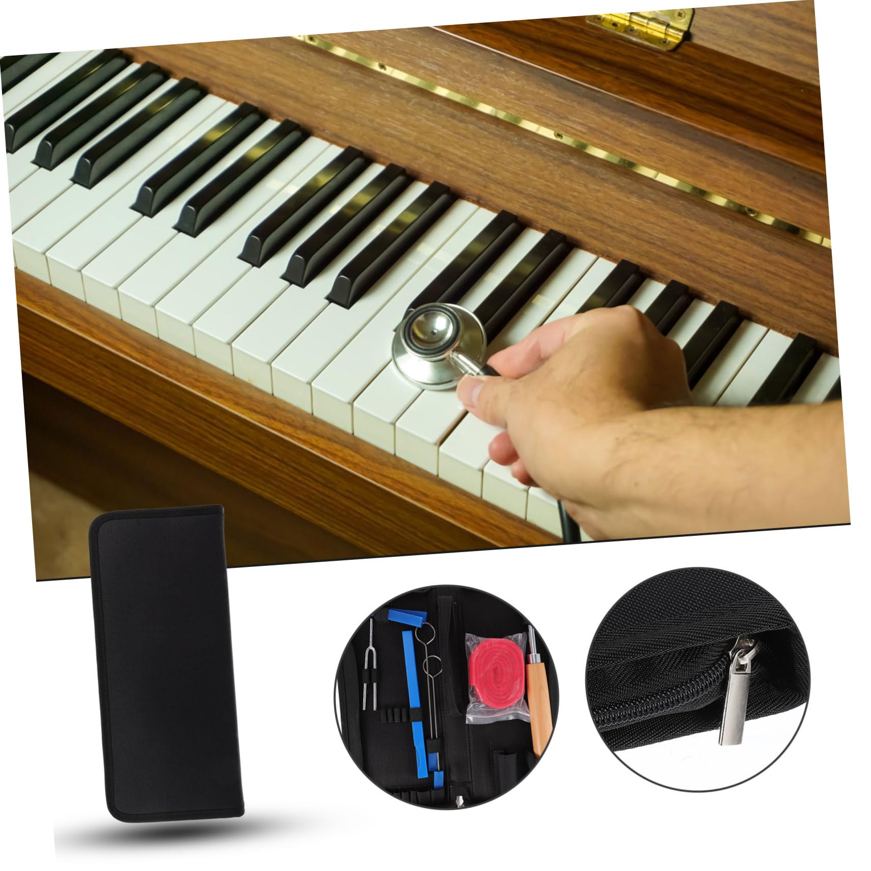 Herramientas de Afinación de Piano 1 Juego, Kit de Ajuste | Silenciadores de Varillas y Tira de Temperamento, Negro, Acero, Madera, Nylon, Goma